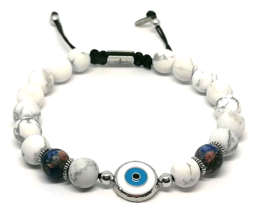 Evil EyeBracelet, enameled silver 925, Howlite stone 8mm | Castello Jewels