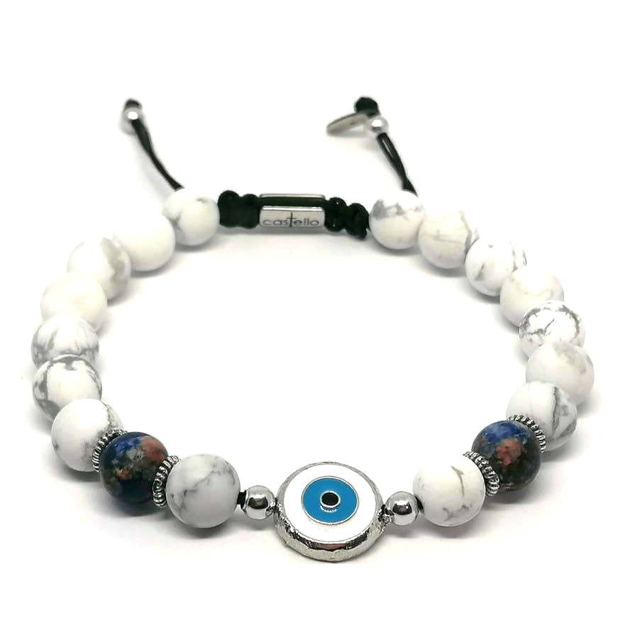 Howlite Evil Eye Enamel Bracelet, 8mm | Castello Jewels