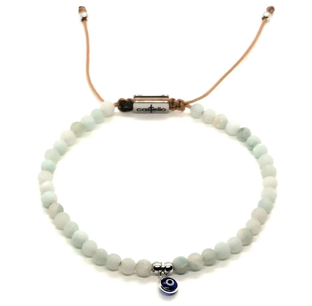 Hand Made Bracelet Evil Eye 925, Amazonite stone 4mm | Castello Jewels