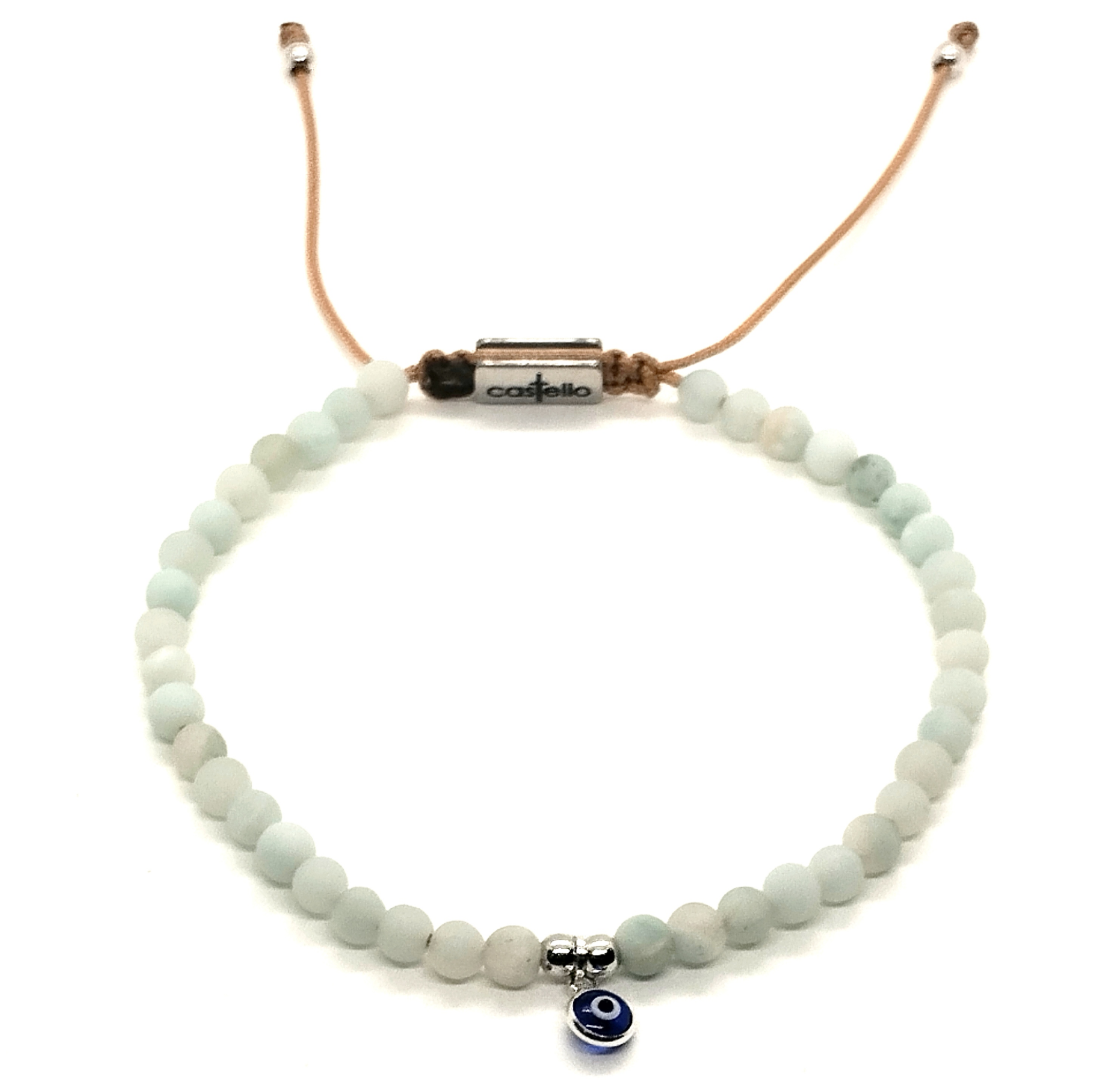 Hand Made Bracelet Evil Eye 925, Amazonite stone 4mm | Castello Jewels