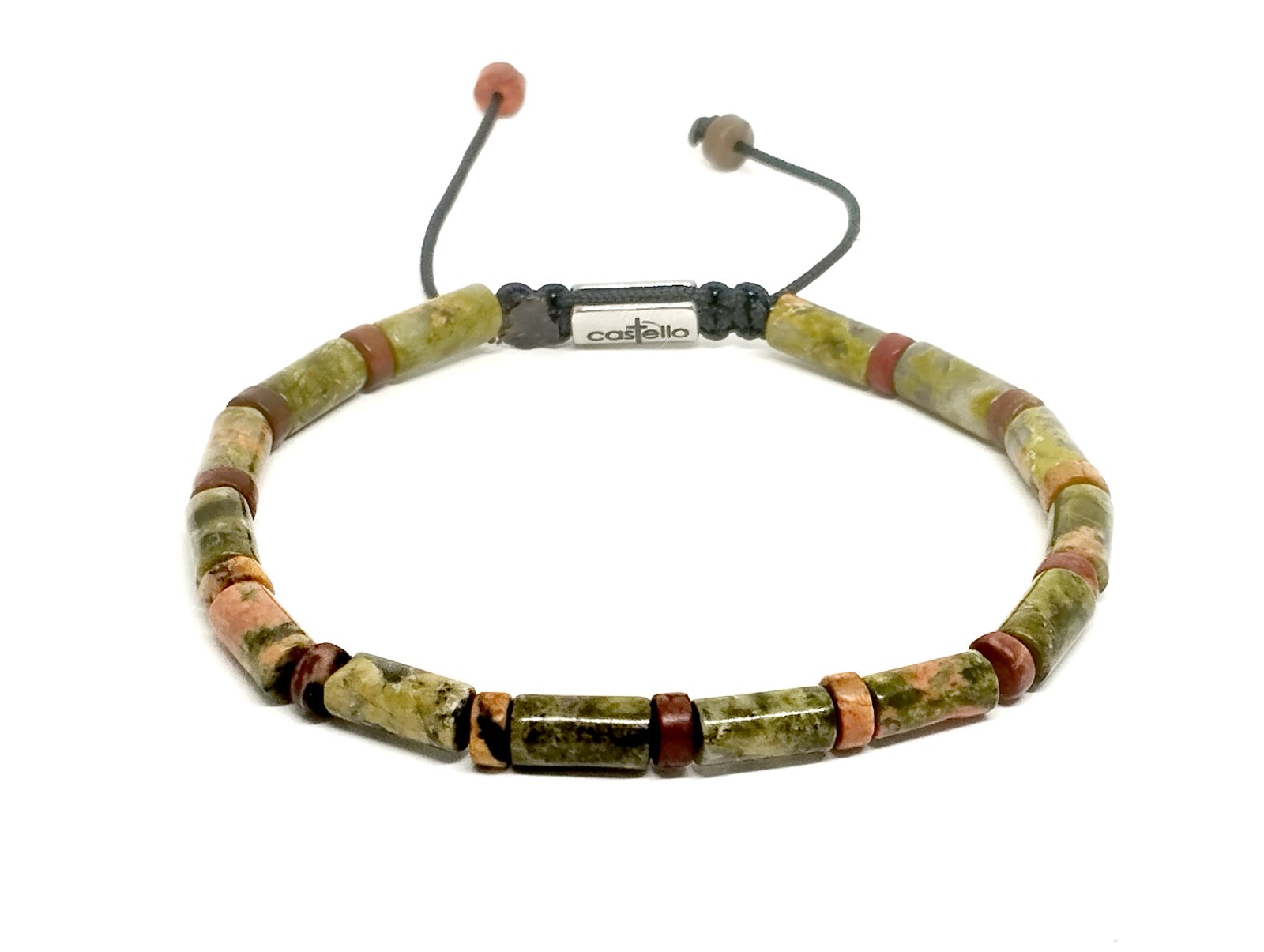 Hand Made Bracelet Unakite, Tube shape stones 4mm | Castello Jewels
