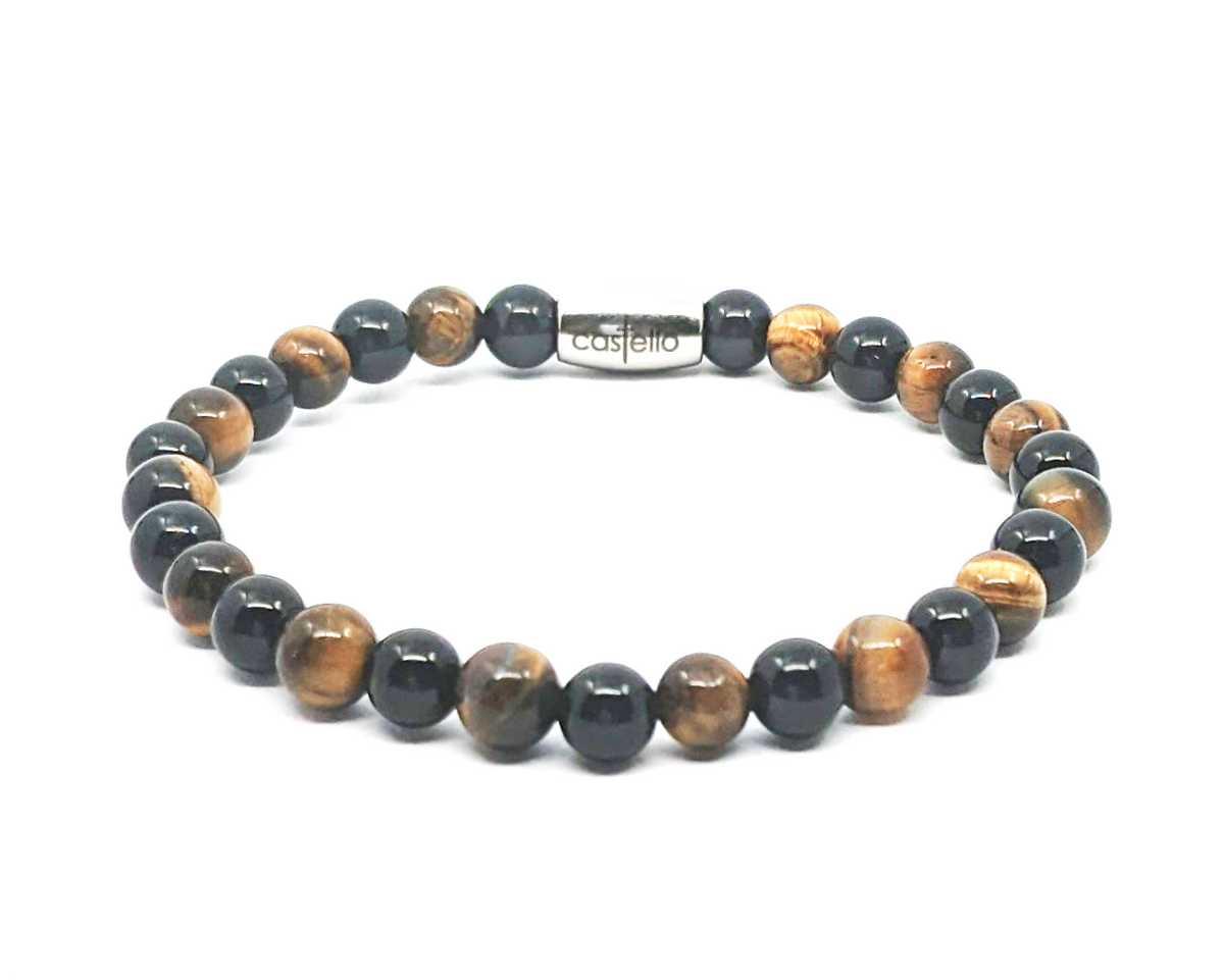 Polished Tiger's Eye & Onyx Bracelet, view 2, 6mm | Castello Jewels