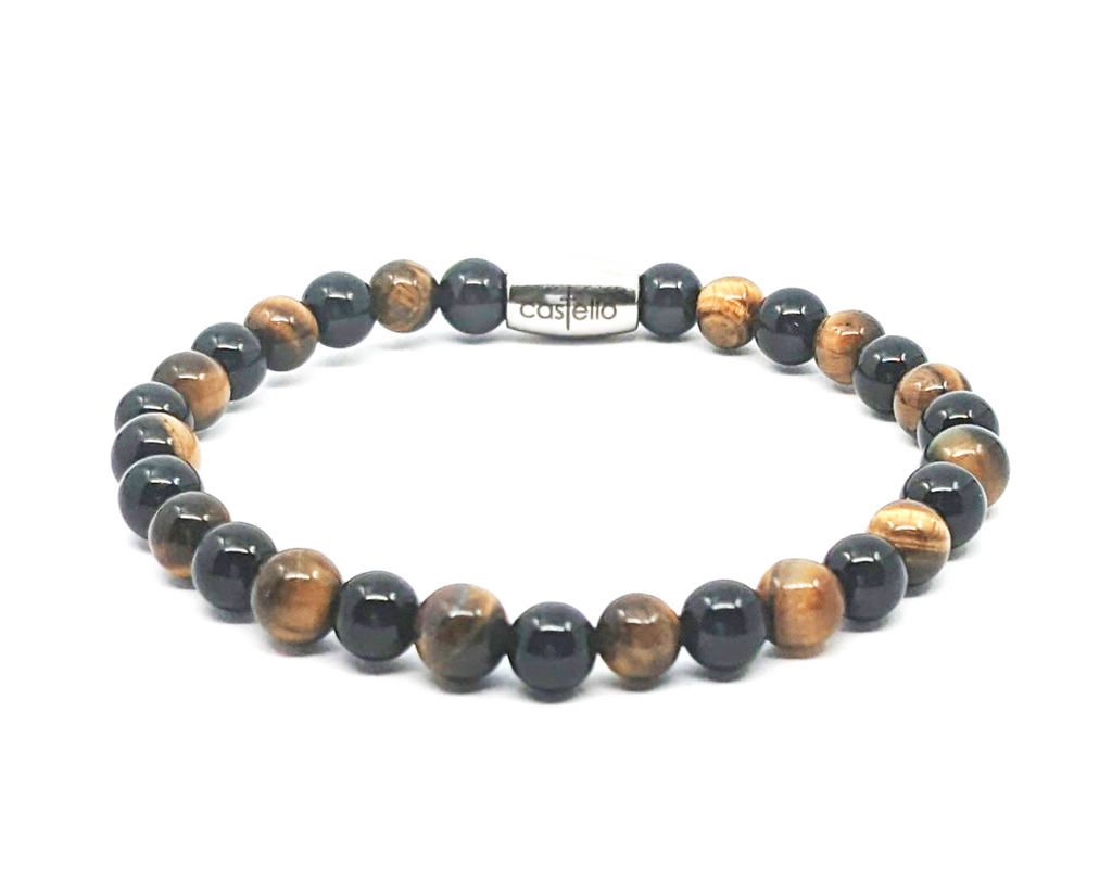 Hand Made Bracelet Tiger Eye Polich, Onyx Polish stone 6mm — view 2 | Castello Jewels
