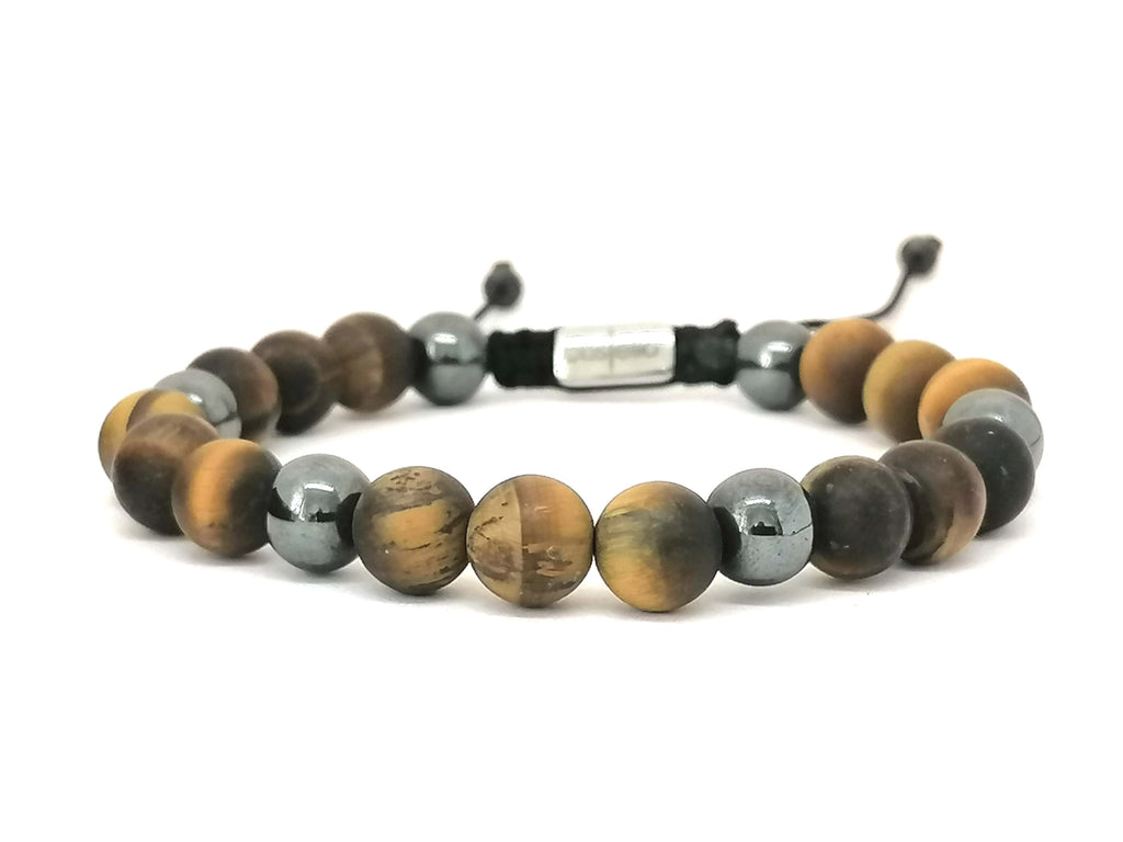 Hand Made Bracelet Tiger Eye Mat Hematite, stone 8mm | Castello Jewels