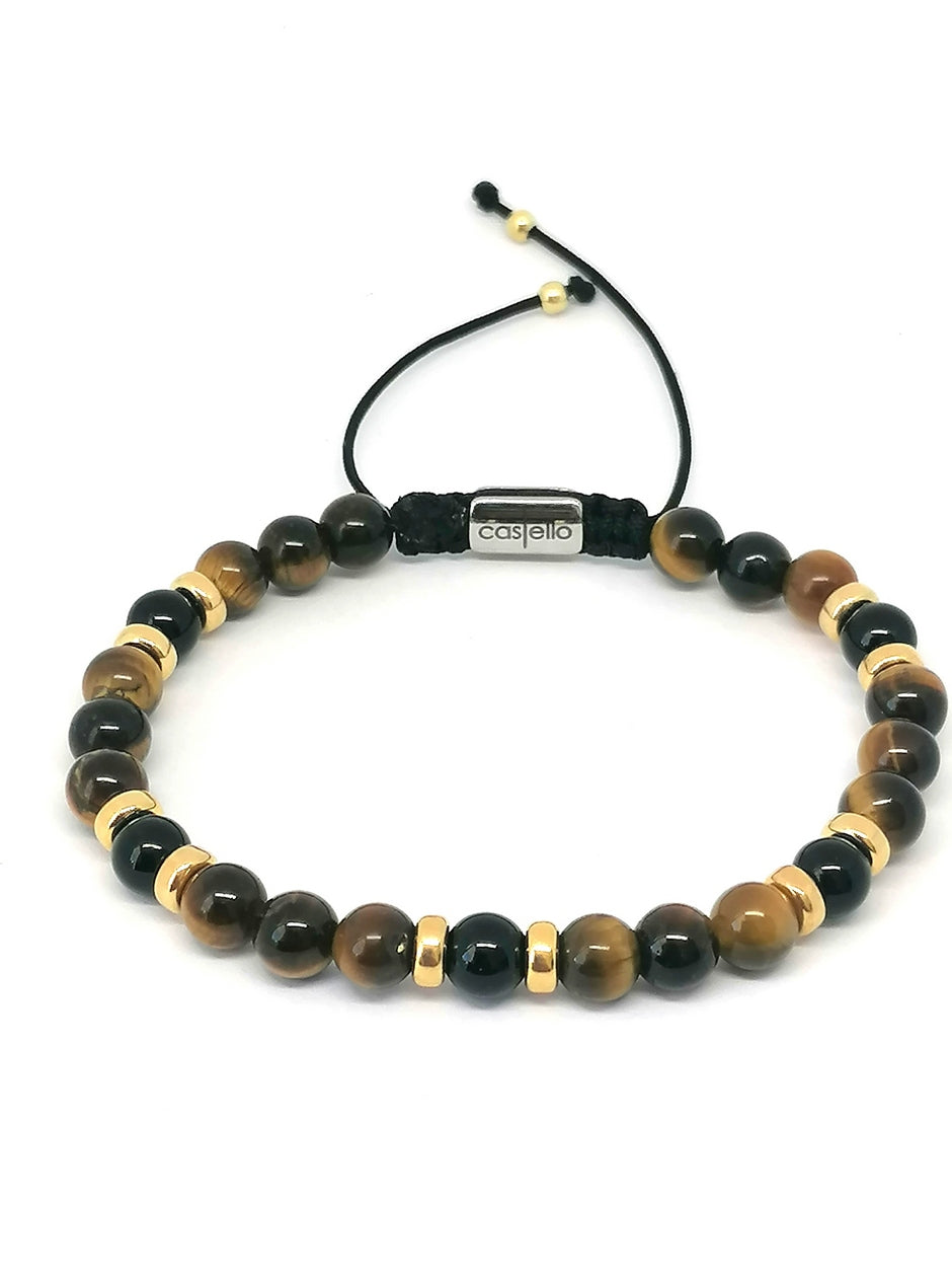 Silver 925 Gold Plated Bracelet Classic, Tiger Eye Polish, Onyx stone 6mm — view 4 | Castello Jewels