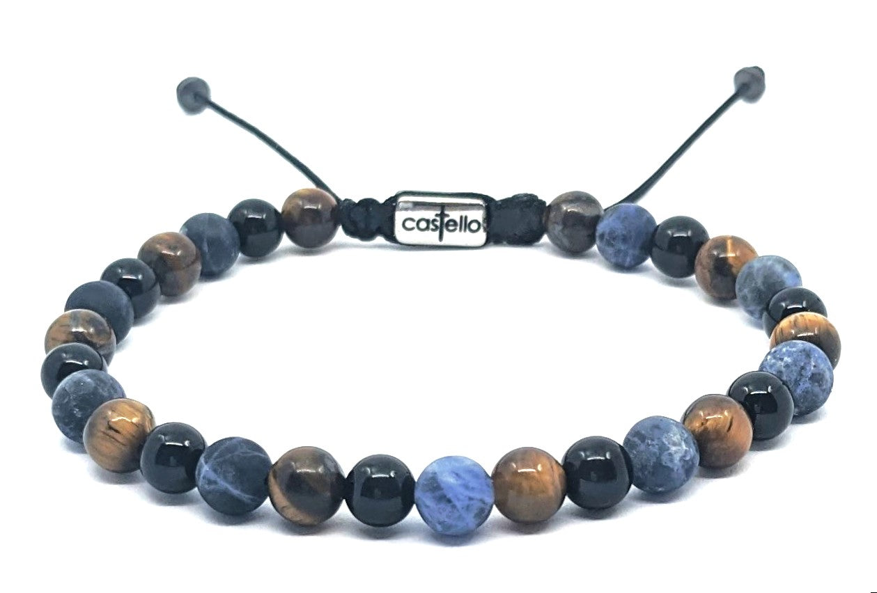 Hand Made Bracelet Onyx polish, Sodalite, Tiger's Eye polish stone 6mm | Castello Jewels