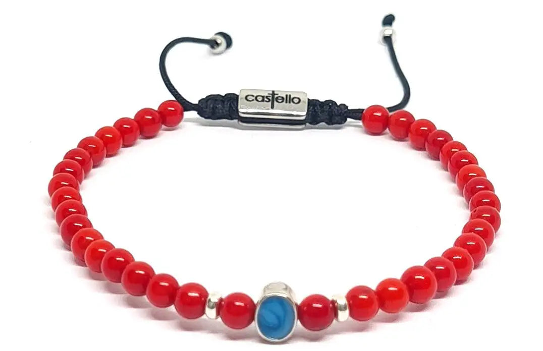 Hand Made Bracelet Silver 925 EARTH Red Coral stone 4mm | Castello Jewels