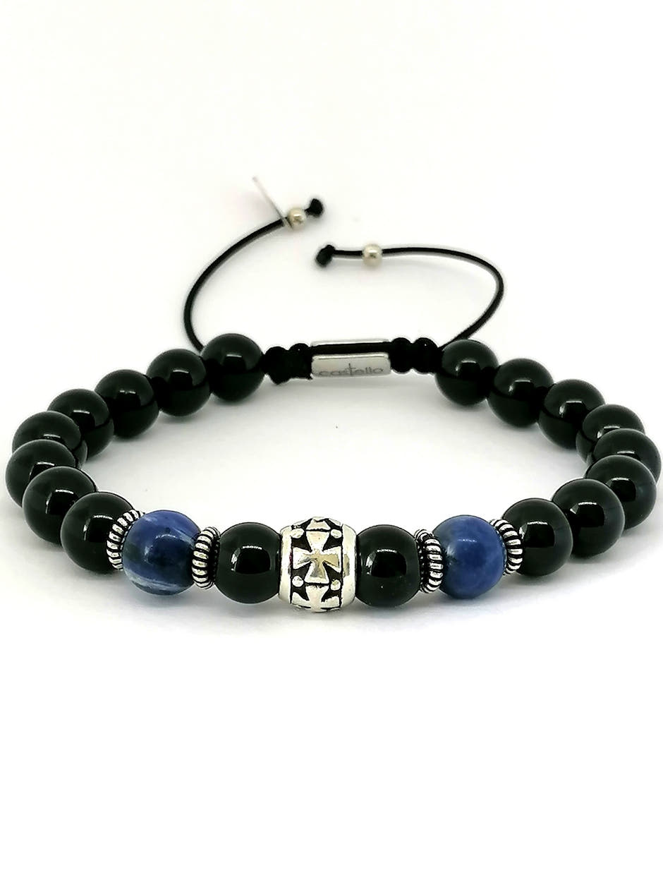 Knights Polished Onyx & Sodalite Men's Bracelet, 8mm, view 3 | Castello Jewels