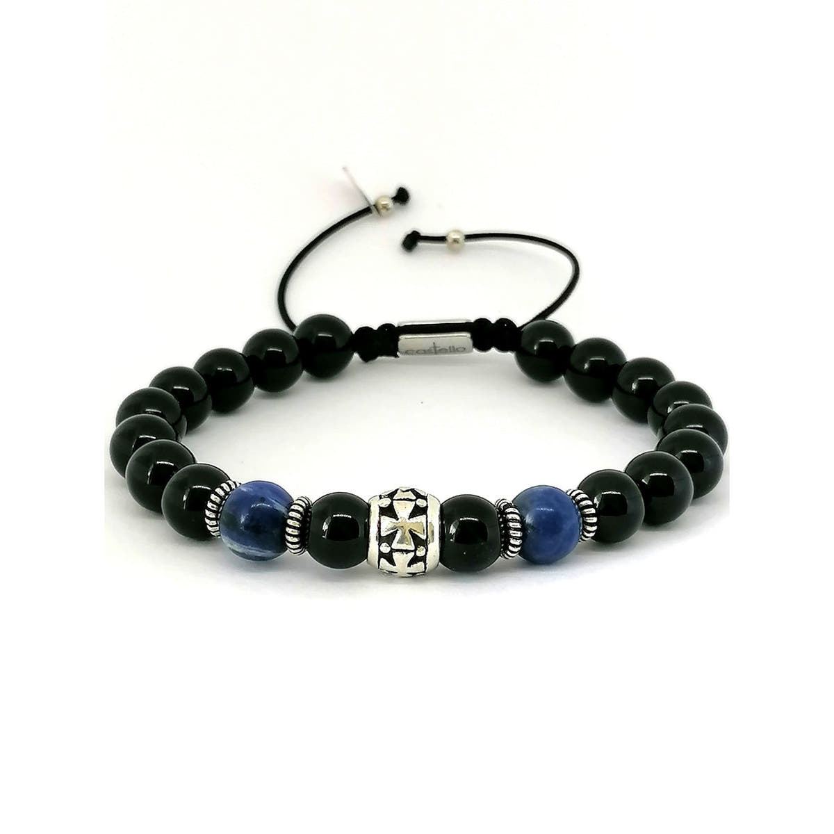 Knights Polished Onyx & Sodalite Men's Bracelet, 8mm, view 3 | Castello Jewels