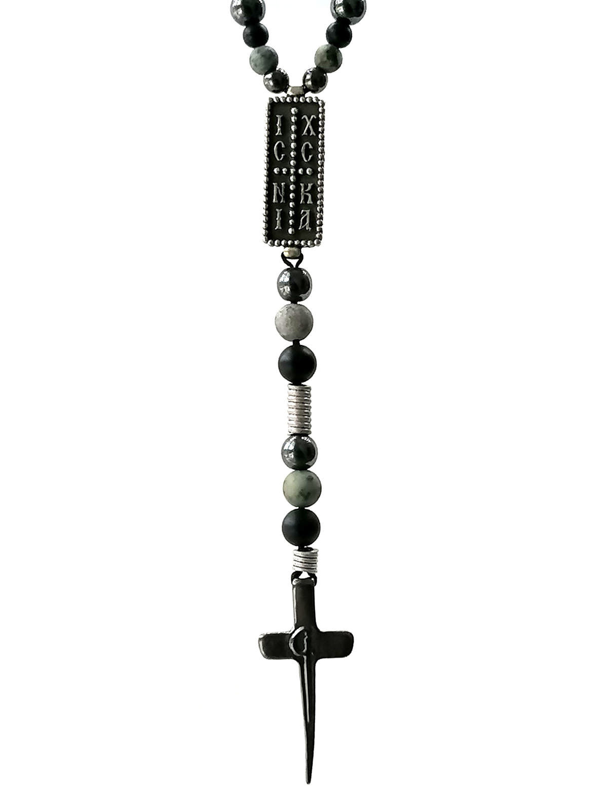 Byzantine Men's Prayer Necklace, Onyx & African Turquoise, Cross, view 4 | Castello Jewels