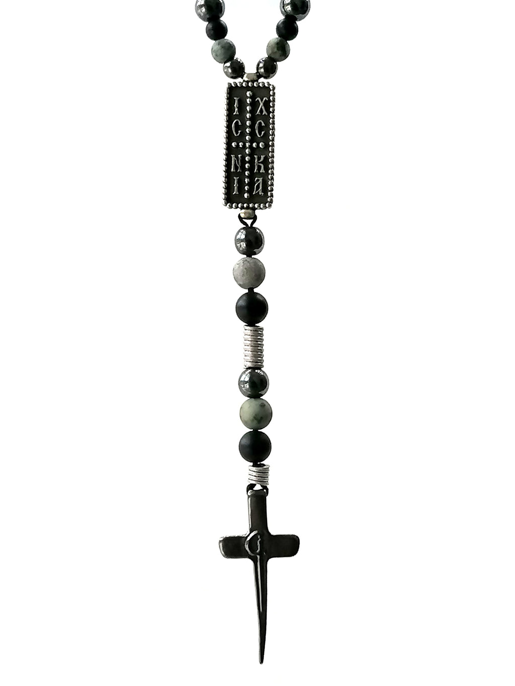 Byzantine Rosary Cross, Silver 925, Onyx stone — view 4 | Castello Jewels
