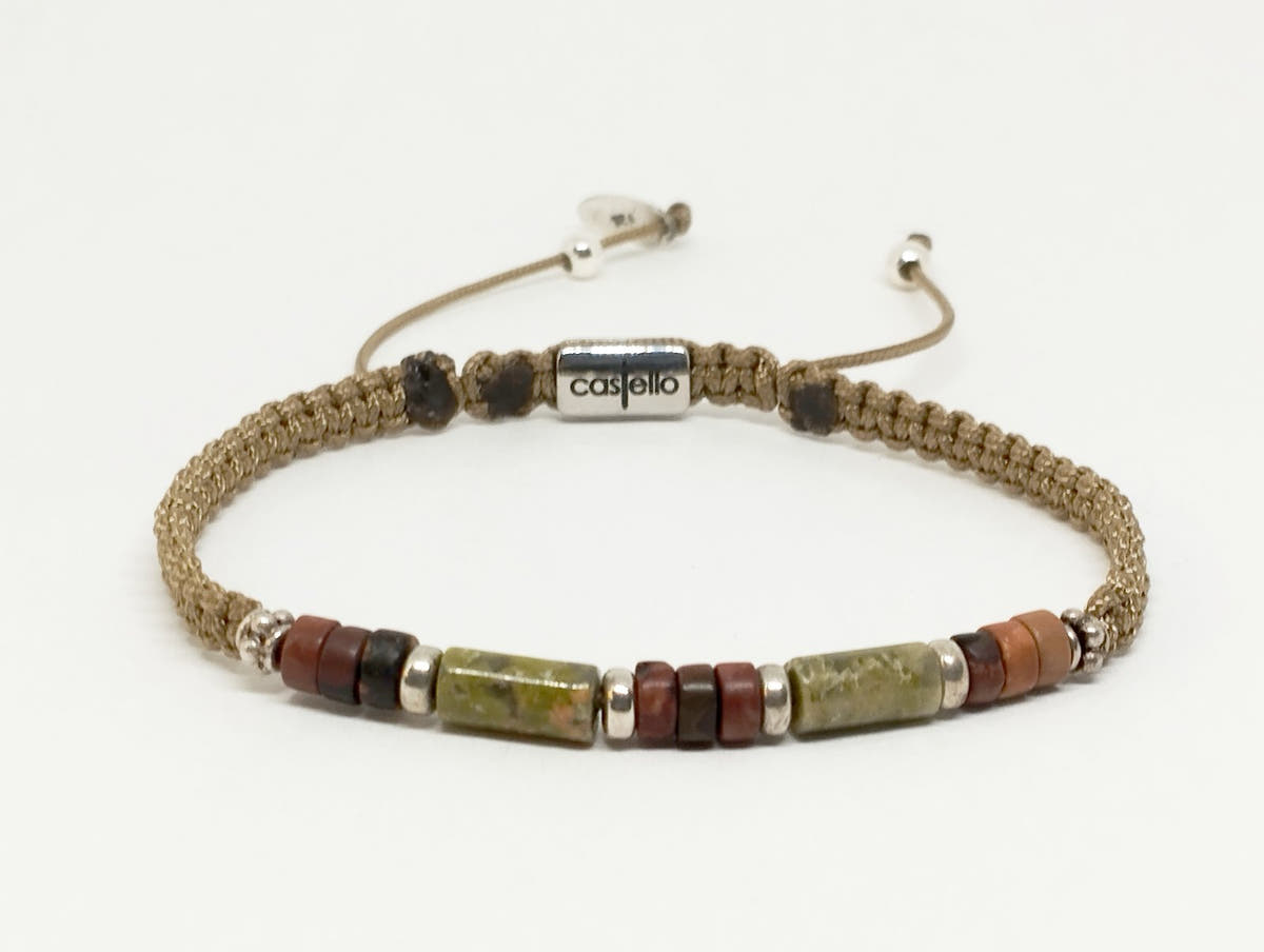 Unakite Gemstone Bracelet, Sterling Silver, 4mm | Castello Jewels