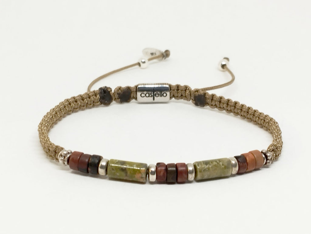 Silver 925 Bracelet Unakite Tube stone 4mm | Castello Jewels