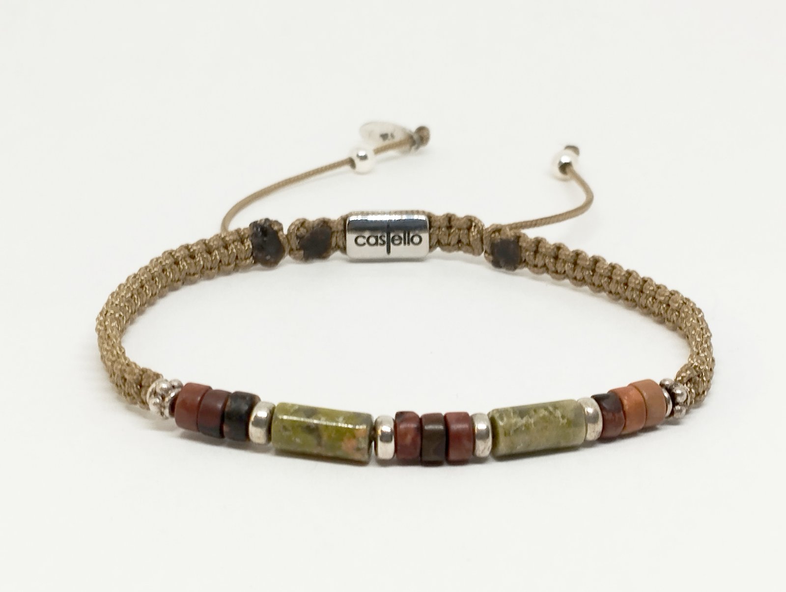 Silver 925 Bracelet Unakite Tube stone 4mm | Castello Jewels