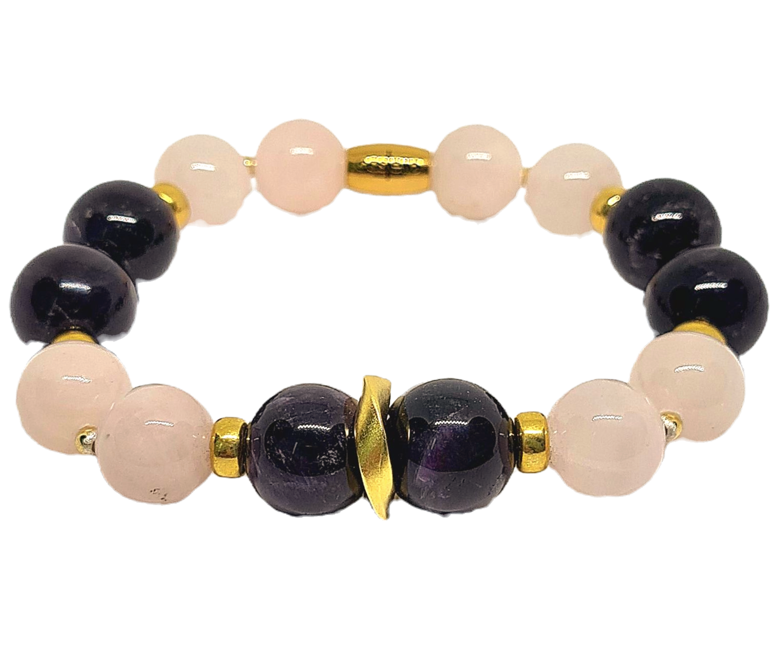 Hand Made Silver Gold Plated 925 Bracele Pink Quartz stone 12mm | Castello Jewels
