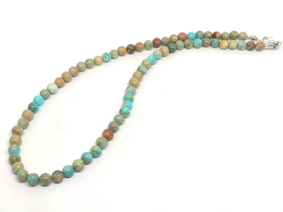 Jasper Turquoise Necklace, Sterling Silver, 6mm | Castello Jewels