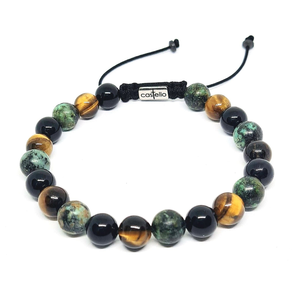 African Turquoise, Tiger's Eye & Onyx Bracelet, 8mm | Castello Jewels