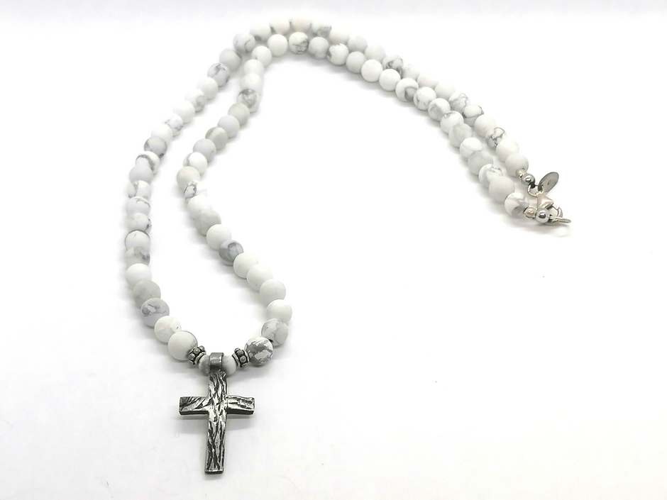 Howlite Beaded Necklace, Sterling Silver, 6mm | Castello Jewels