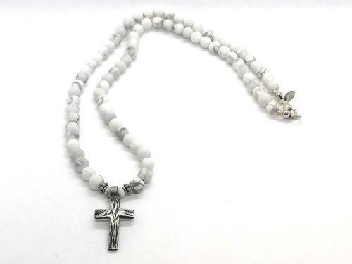 925 silver Beaded Necklace, Howlite stone of 6mm | Castello Jewels