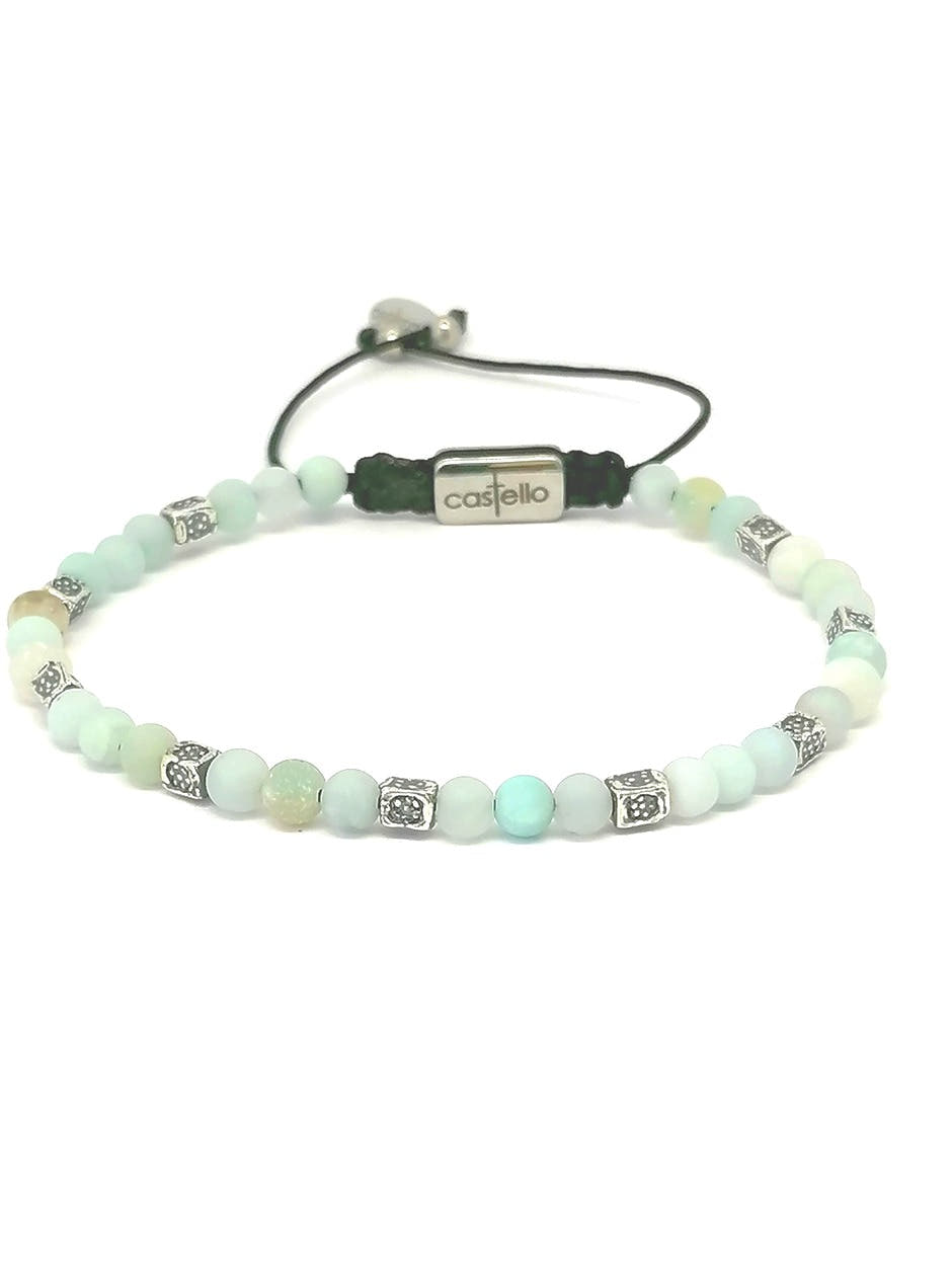 Matte Amazonite Beaded Anklet, Sterling Silver, 4mm, view 2 | Castello Jewels