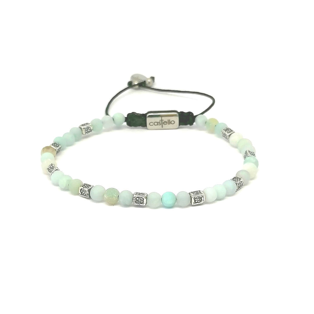 Matte Amazonite Beaded Anklet, Sterling Silver, 4mm, view 2 | Castello Jewels