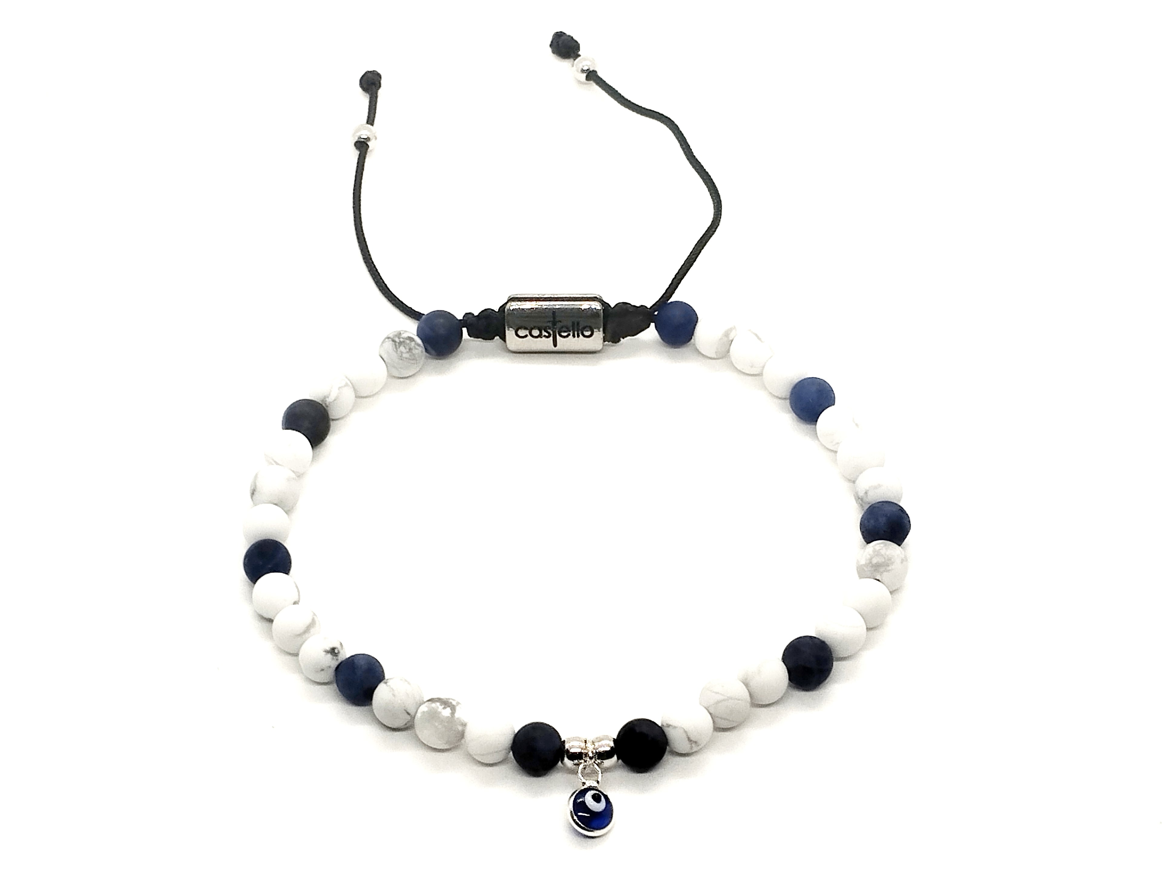 Hand Made Bracelet Evil Eye 925, Howlite-Sodalite stone 4mm | Castello Jewels