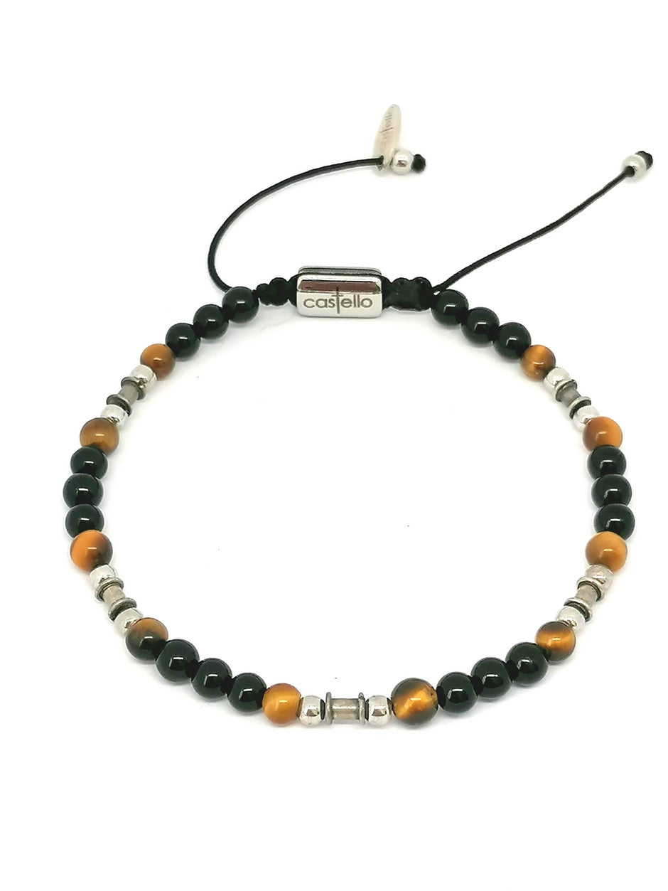 Silver bracelet Earth, Onyx, Tiger Eye stone 4mm — view 3 | Castello Jewels