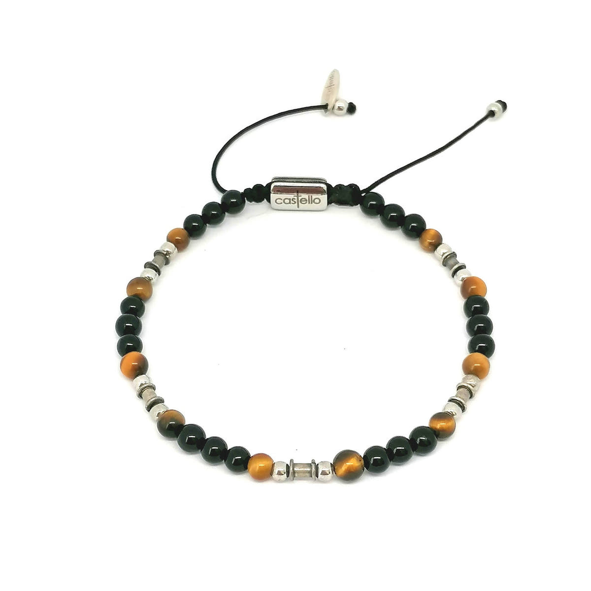 Silver bracelet Earth, Onyx, Tiger Eye stone 4mm — view 3 | Castello Jewels