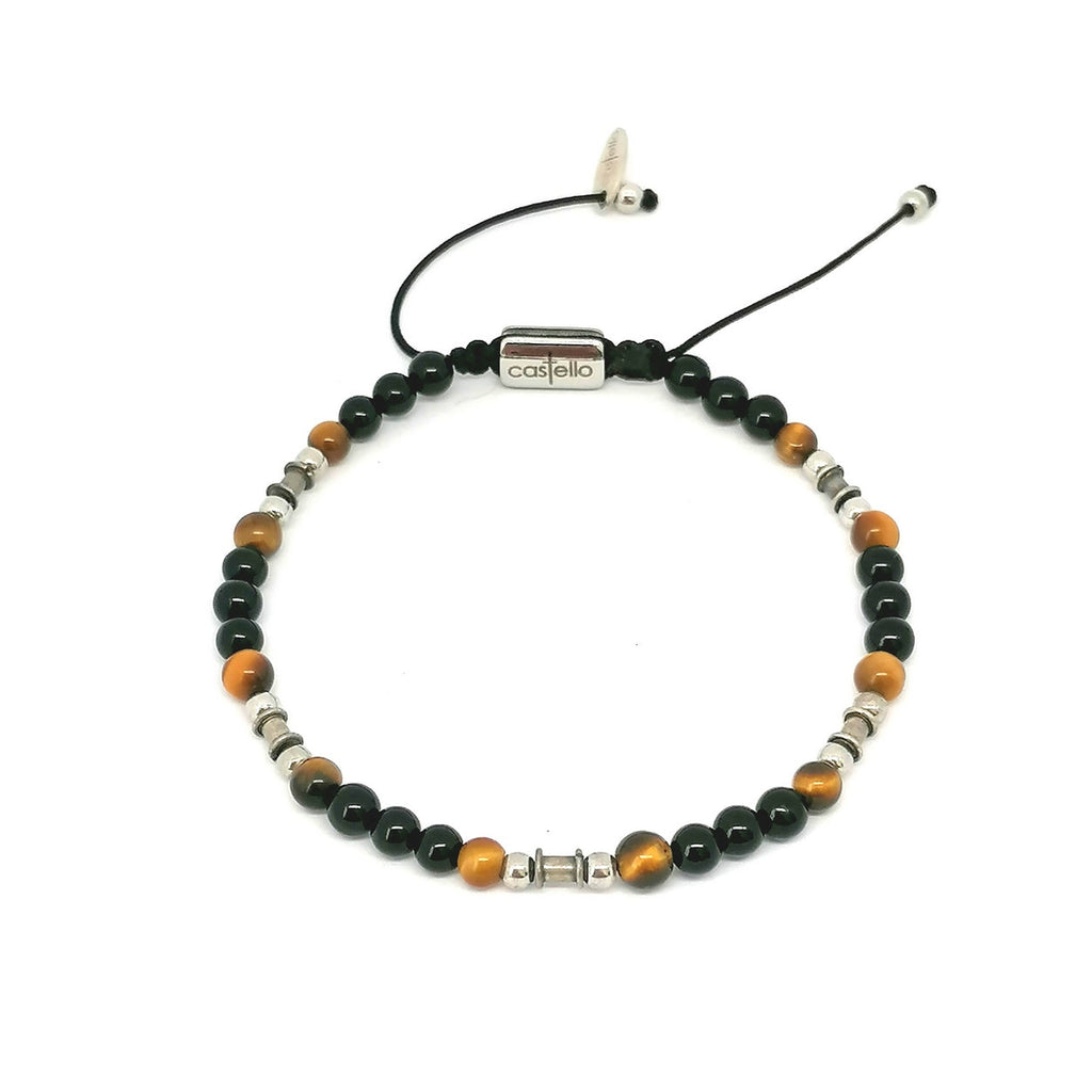 Silver bracelet Earth, Onyx, Tiger Eye stone 4mm — view 3 | Castello Jewels