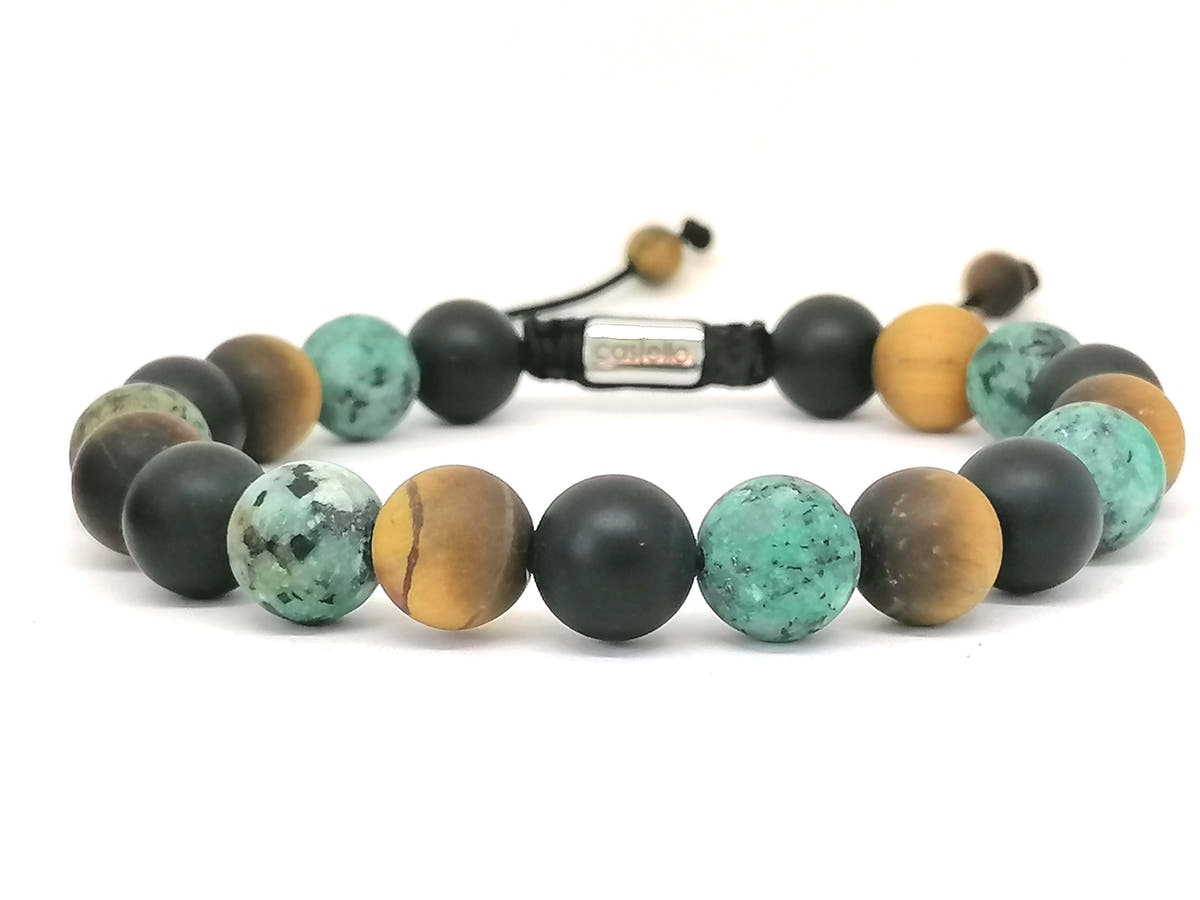 Onyx, Tiger's Eye & African Turquoise Gemstone Bracelet, 10mm | Castello Jewels