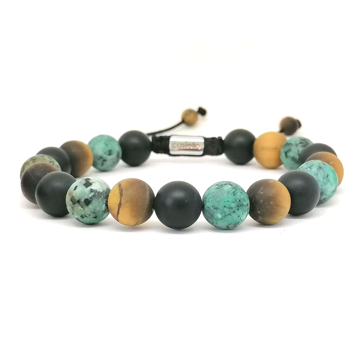 Onyx, Tiger's Eye & African Turquoise Gemstone Bracelet, 10mm | Castello Jewels