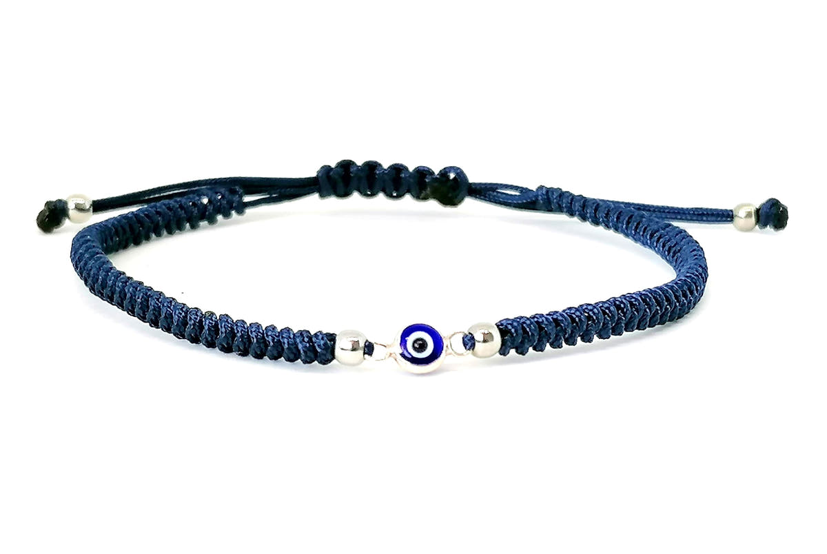 Evil Eye Cord Bracelet, Sterling Silver, Black | Castello Jewels