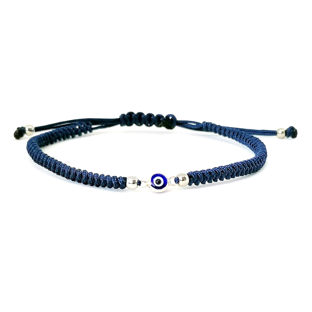 Evil Eye Cord Bracelet, Sterling Silver, Black | Castello Jewels