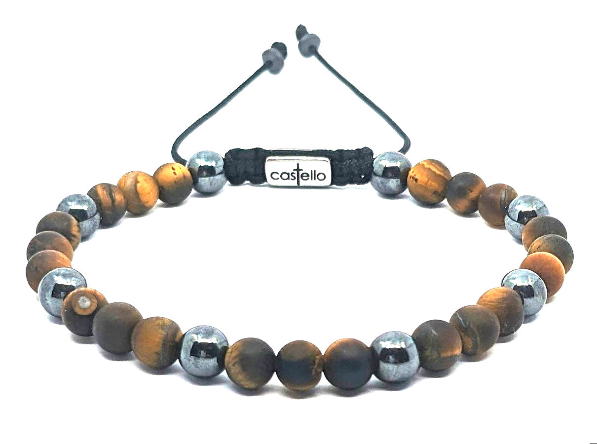 Hand Made Bracelet Tiger's Eye Mat, Hematite 6mm | Castello Jewels