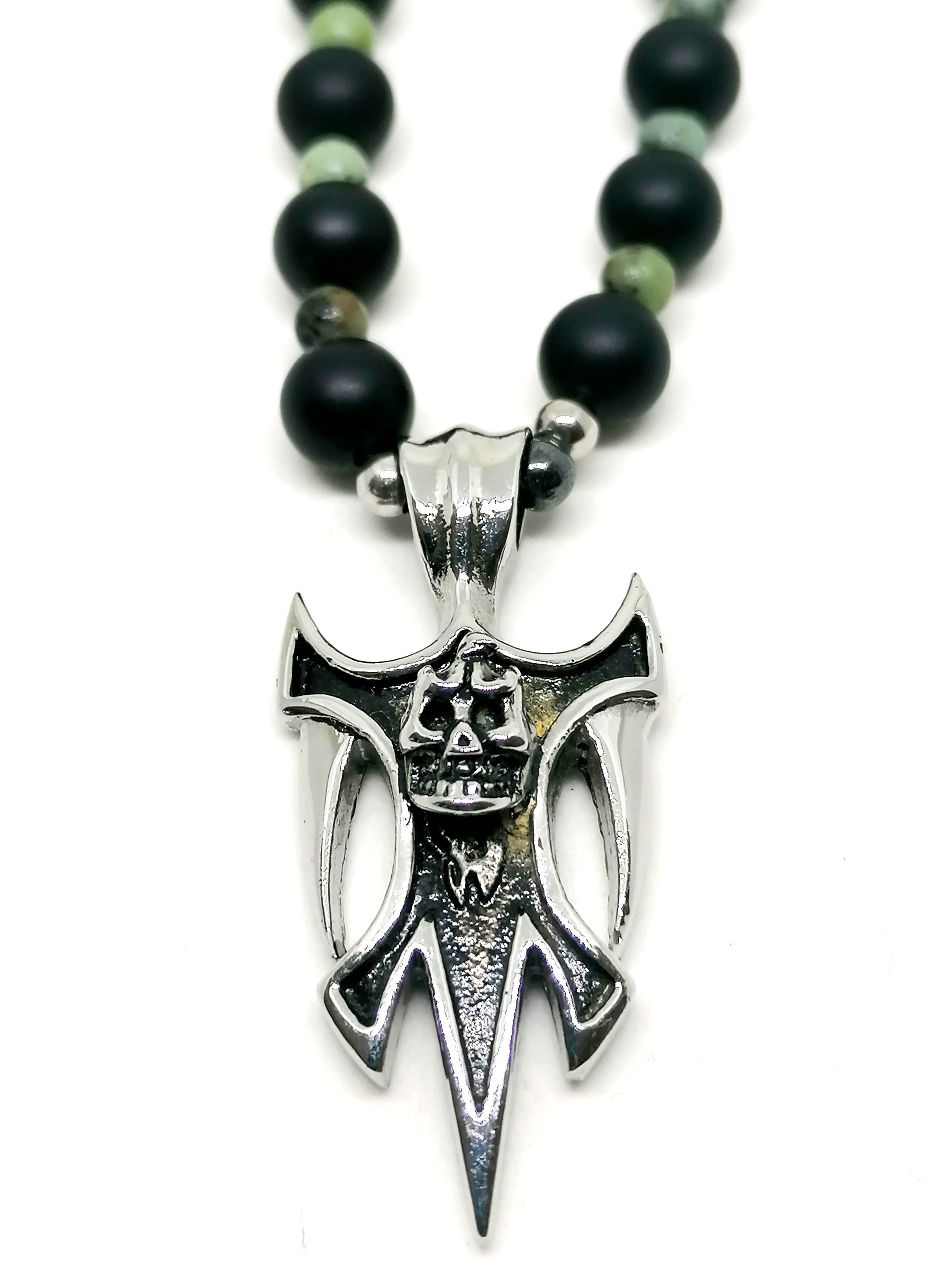 Necklace Gothic Skull, Stainless Steel, Onyx stone — view 2 | Castello Jewels