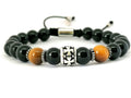 Hand Made Silver Bracelet Knights, Onyx Polish, Tiger Eye Polish stone 8mm | Castello Jewels