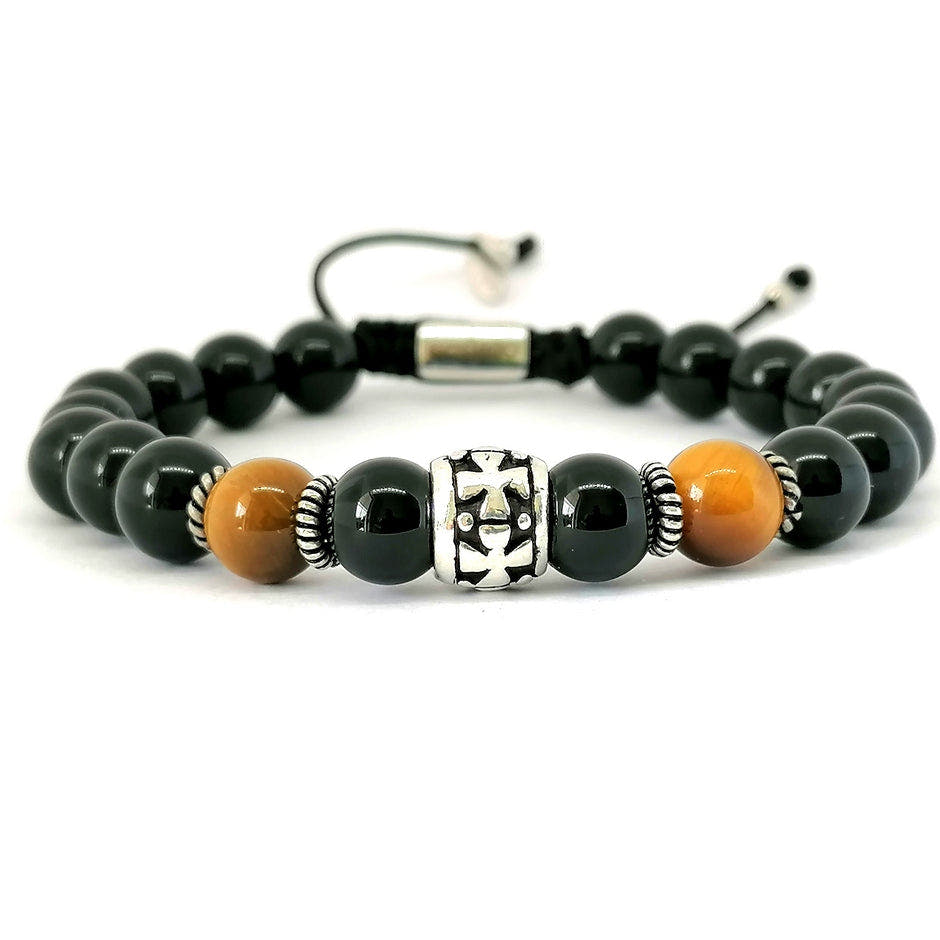 Knights Polished Onyx & Tiger's Eye Men's Bracelet, 8mm | Castello Jewels