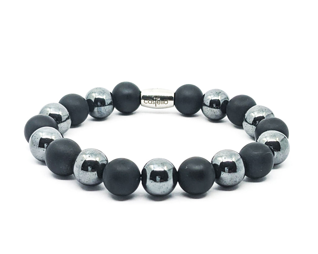 Ηand Made Bracelet Onyx Mat, Hematite 10mm stone — view 2 | Castello Jewels
