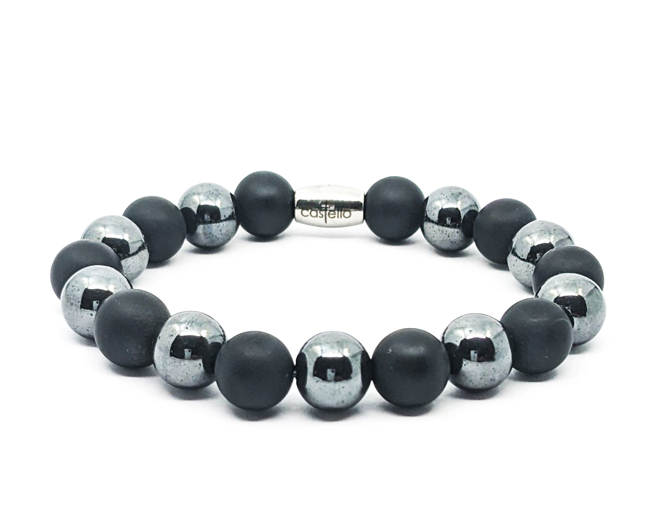Ηand Made Bracelet Onyx Mat, Hematite 10mm stone — view 2 | Castello Jewels