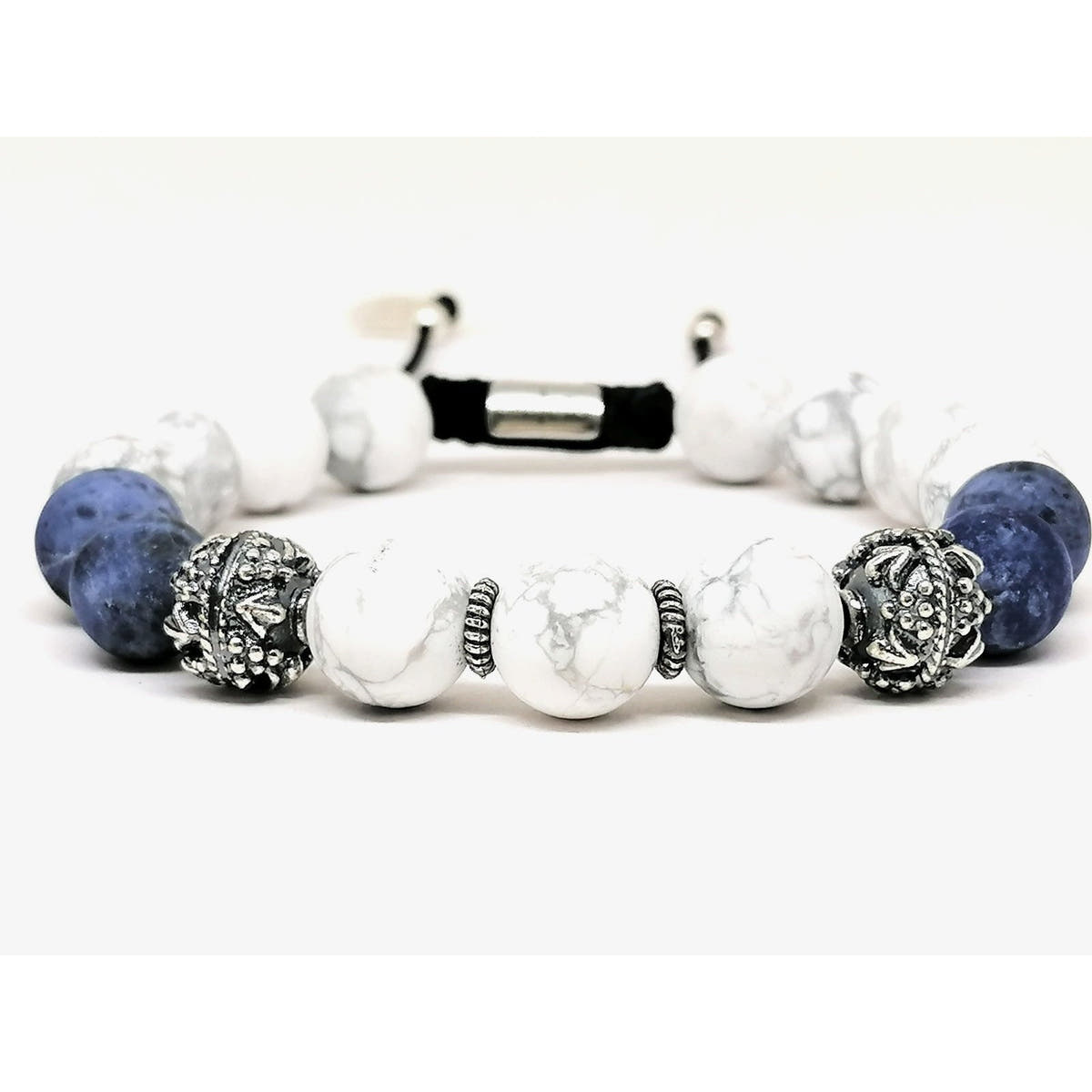 Howlite & Sodalite Sterling Silver Men's Bracelet, Handmade, 10mm, view 3 | Castello Jewels