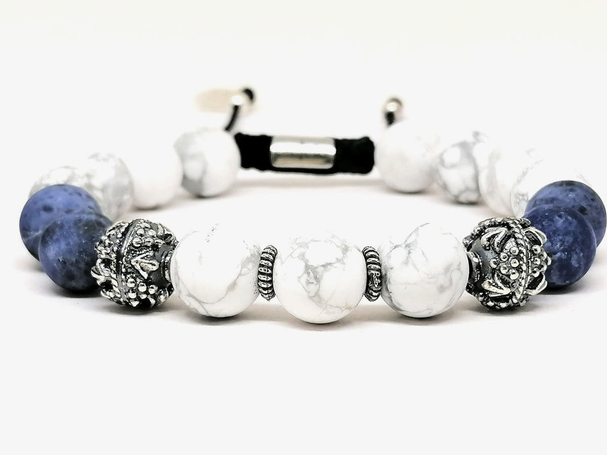 Howlite & Sodalite Sterling Silver Men's Bracelet, Handmade, 10mm, view 3 | Castello Jewels