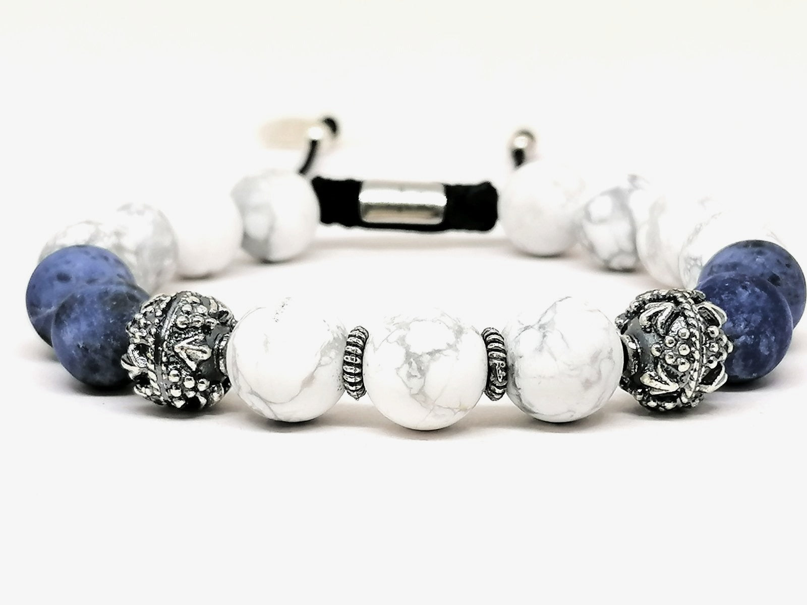 Howlite & Sodalite Sterling Silver Men's Bracelet, Handmade · 10mm