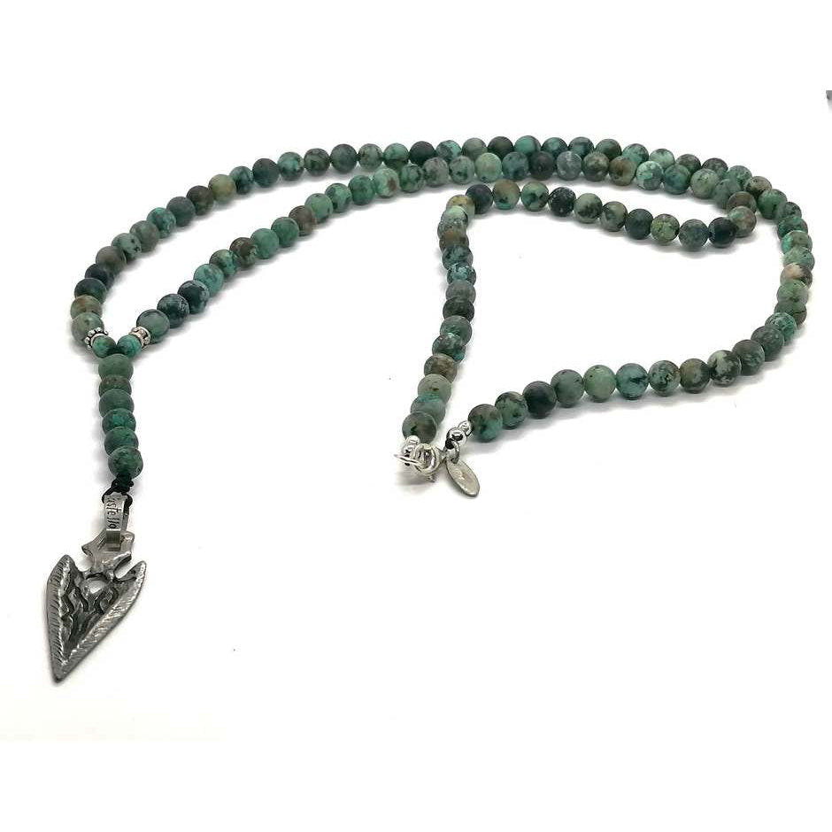 African Turquoise Rosary Necklace, Arrowhead Pendant, 6mm | Castello Jewels