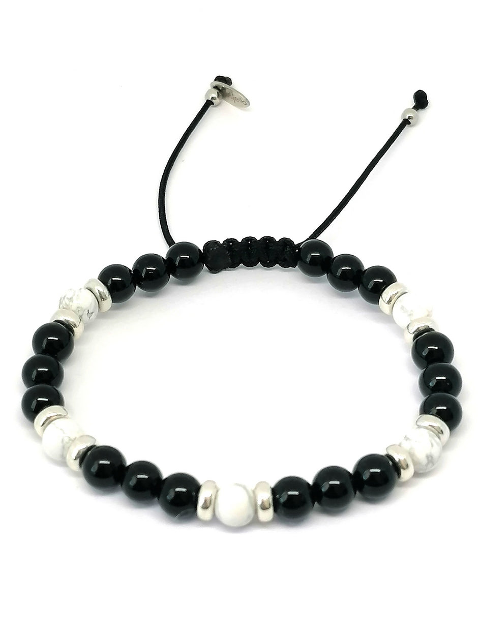 Silver 925 Bracelet Classic, Onyx Polish, Howlite 6mm stone — view 4 | Castello Jewels