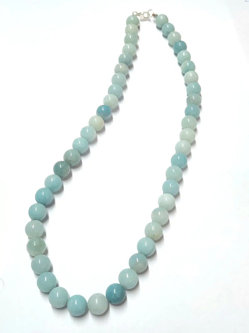 Amazonite Beaded Necklace, Sterling Silver, 10mm | Castello Jewels