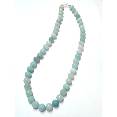 Amazonite Beaded Necklace, Sterling Silver, 10mm | Castello Jewels
