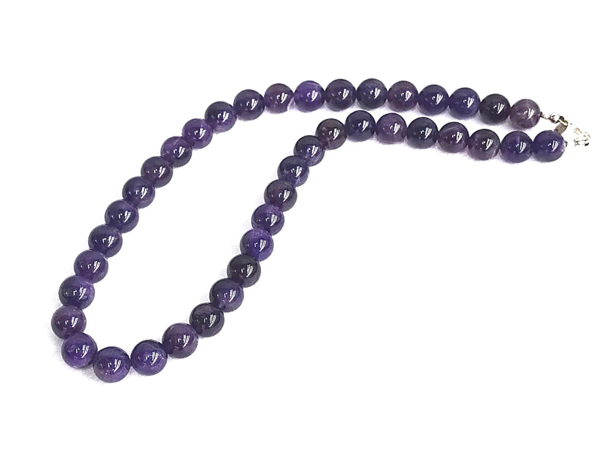 Amethyst Beaded Necklace, Sterling Silver, 10mm | Castello Jewels