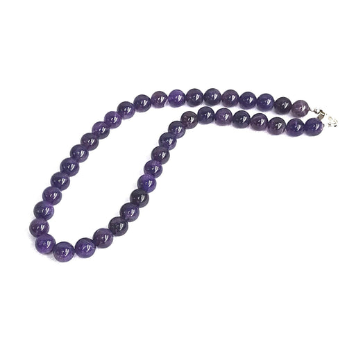 Amethyst Beaded Necklace, Sterling Silver, 10mm | Castello Jewels