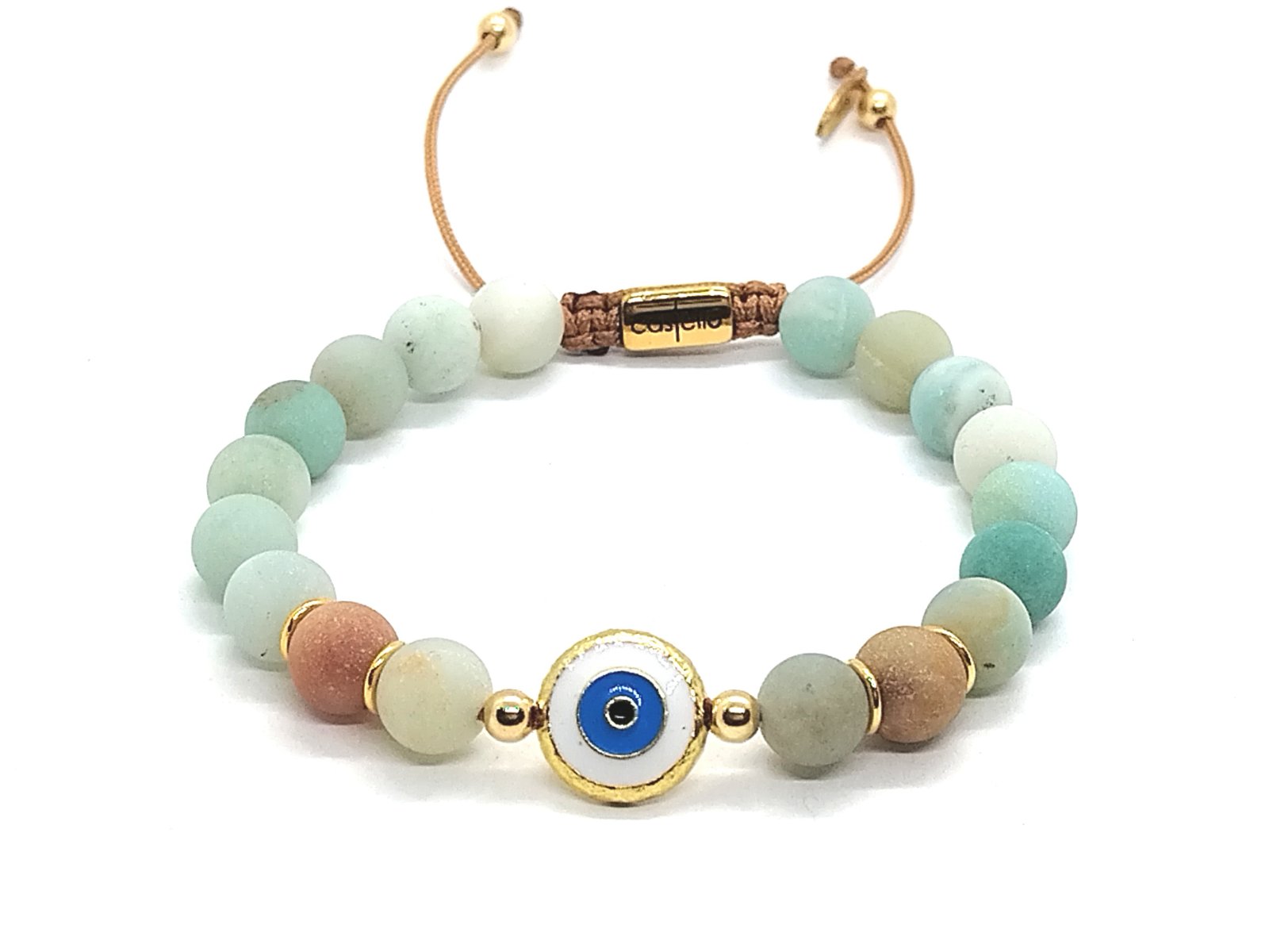 Evil EyeBracelet, enameled silver 925, Amazonite stone 8mm | Castello Jewels