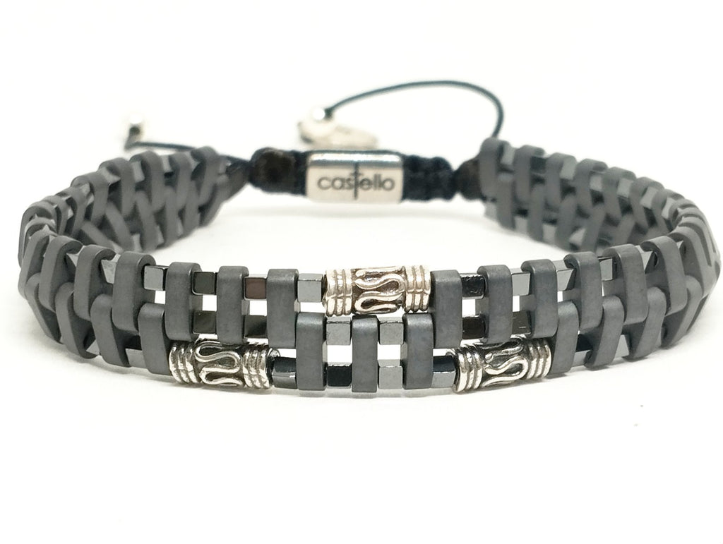 Silver Bracelet Ancient Hematite stone 4mm | Castello Jewels
